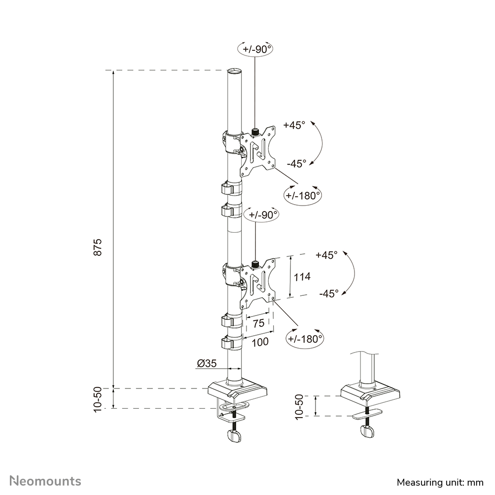 Neomounts DS60-600BL2V Braccio per doppio monitor 10-32"